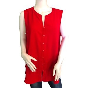 LIZ‎ CLAIBORNE Large Vibrant Red Tank Top Summer Sunshine Casual Lightweight